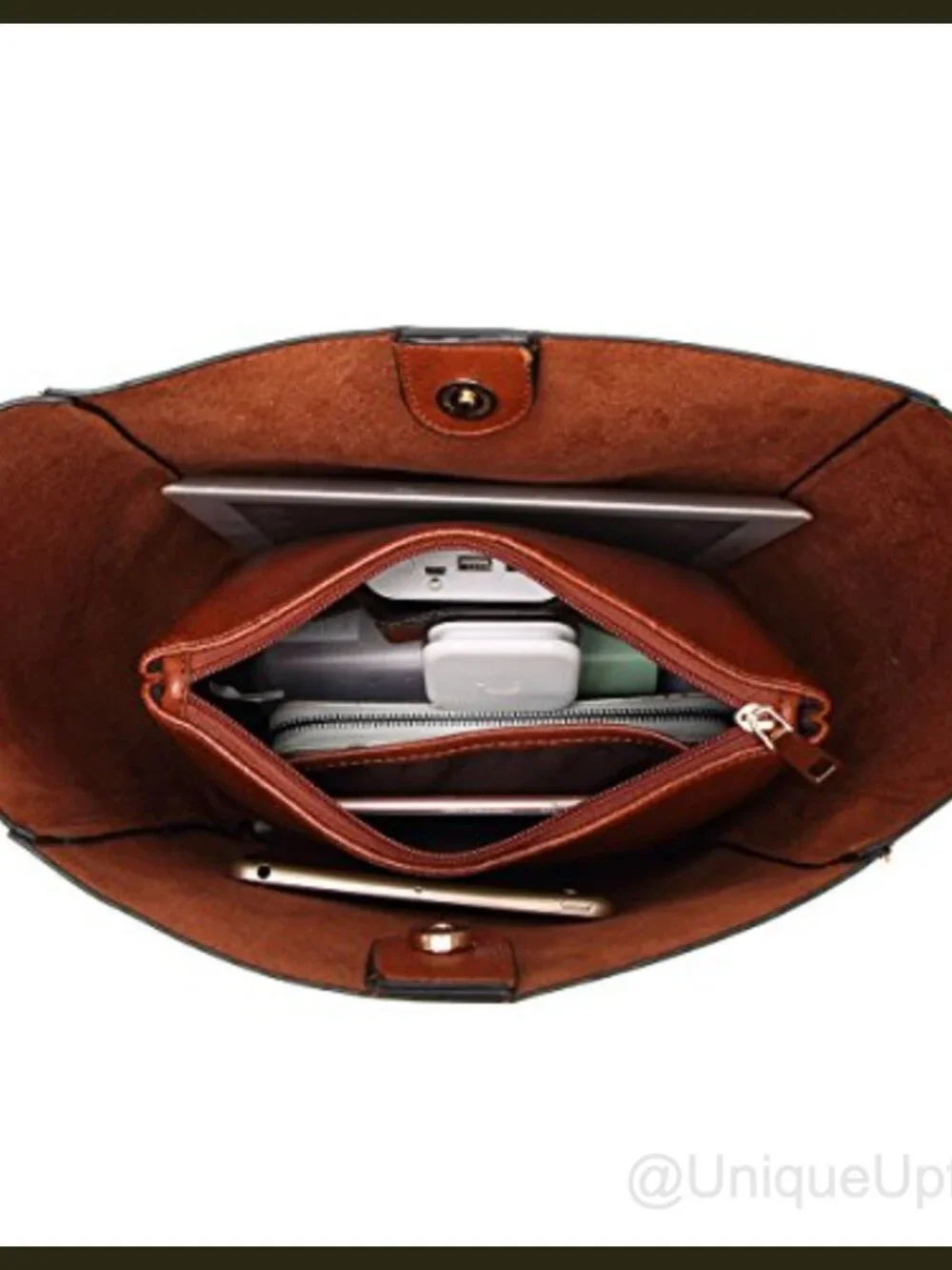 Women's PU Leather Bucket Bag Shoulder Tote Work Satchel Handbag
